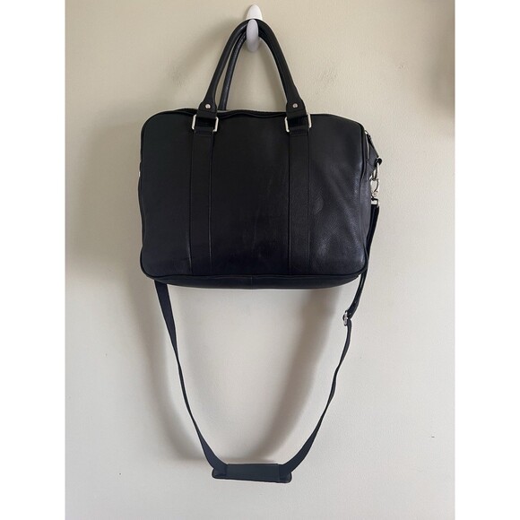 Cole Haan Large Black Travel Work Messenger Bag Leather Expandable Belt - Picture 3 of 16